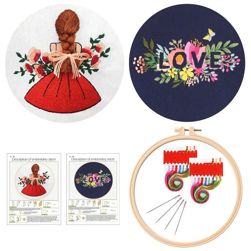 

2 Pack Love Embroidery Kit for Beginners, Gift Embroidery Starter Kits, Contains all Embroidery Tools, English Manual