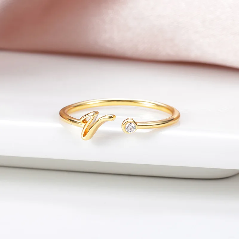 

A-Z Initial Letter Rings for Women Creative Simple Copper Opening Cuff Adjustable 26 Letters Ring Friendship Jewelry Gifts