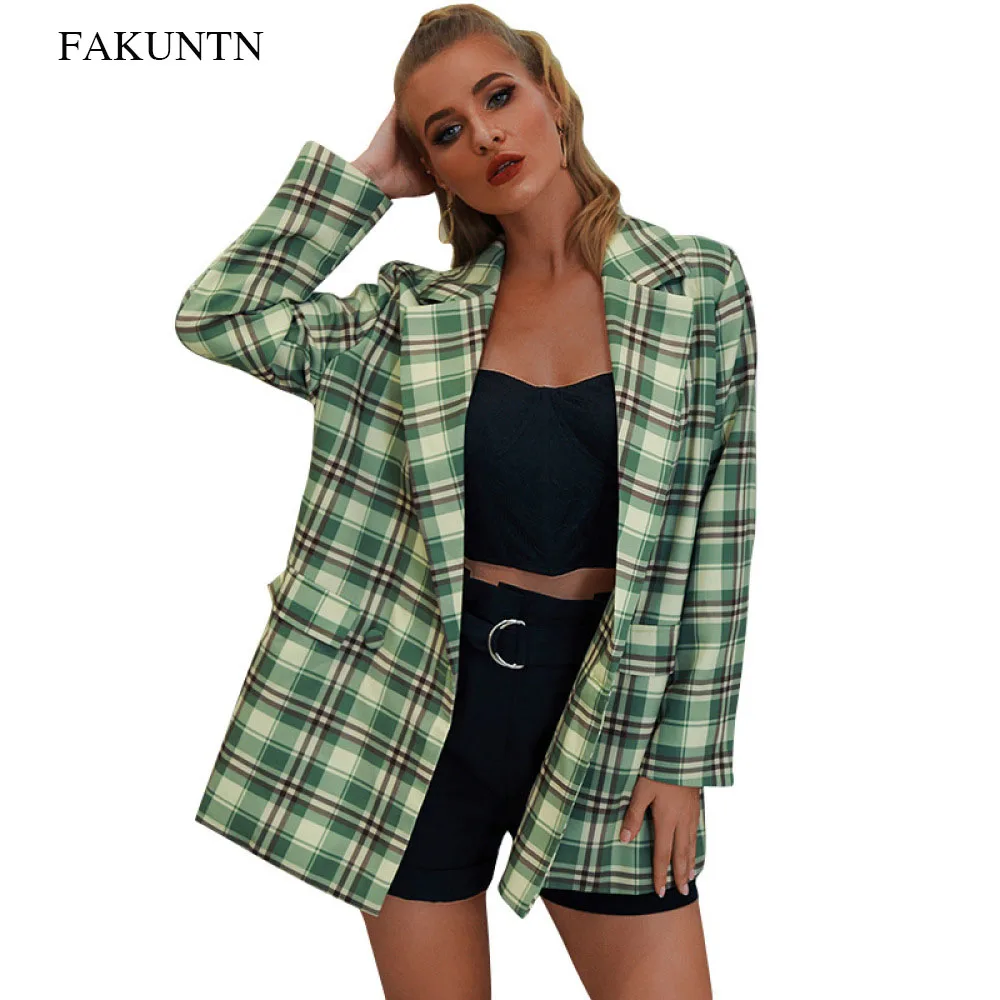 

Fashion New Autumn Plaid Blazers Casual Jacket Suit Coat Work Office Ladies Long Sleeve Vintage Blazer Chic Tops Women's Clothes