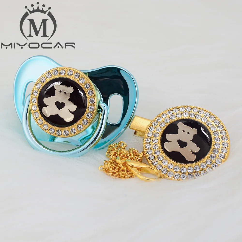 Пустышка MIYOCAR с милым медведем Золотая блестящая пустышка и зажим для соски без