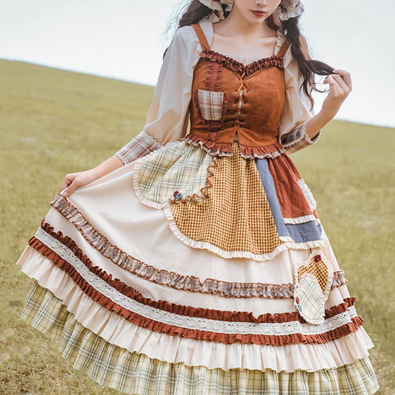 

Dress Women Lolita Cute Vest Costume Lace Loli Long Sleeves Shepherdess Cosplay Fashion Vestidos Japanese Fairy Dress