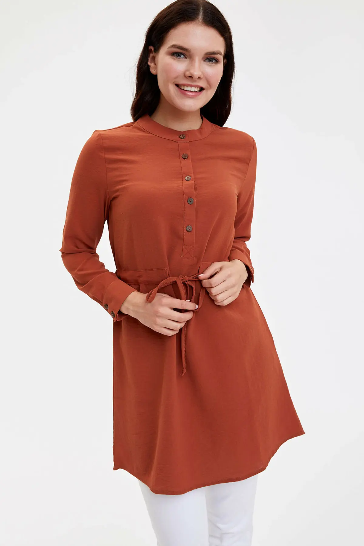 DeFacto осенние женские топы с длинными рукавами длинные рубашки на шнуровке