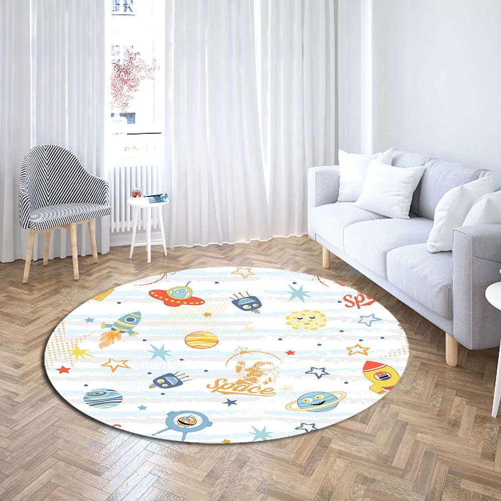 

Rocket/Planet Round Carpet 3D Print Small Fresh Rugs Cloakroom Rugs Play Tent Floor Mat Computer Chair Mat Cartoon Carpet