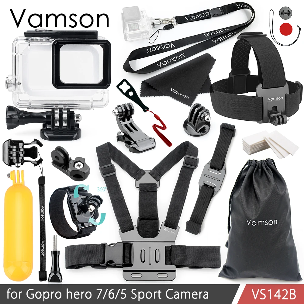 VS142B Vamson для Gopro Hero 7 6 5 комплект аксессуаров для шеи водонепроницаемый корпус Чехол-рамка плавучий поплавок для камеры Go pro Hero 6 5 VS142 - Цвет: VS142B