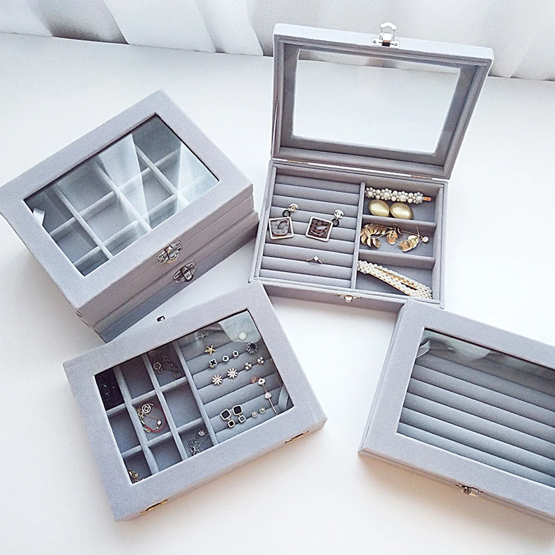 

Jewelry Display Organizer Box Tray Holder Earring Ring Jewelry Storage Case Showcase Hot Sales Fashion Portable Velvet Jewelry