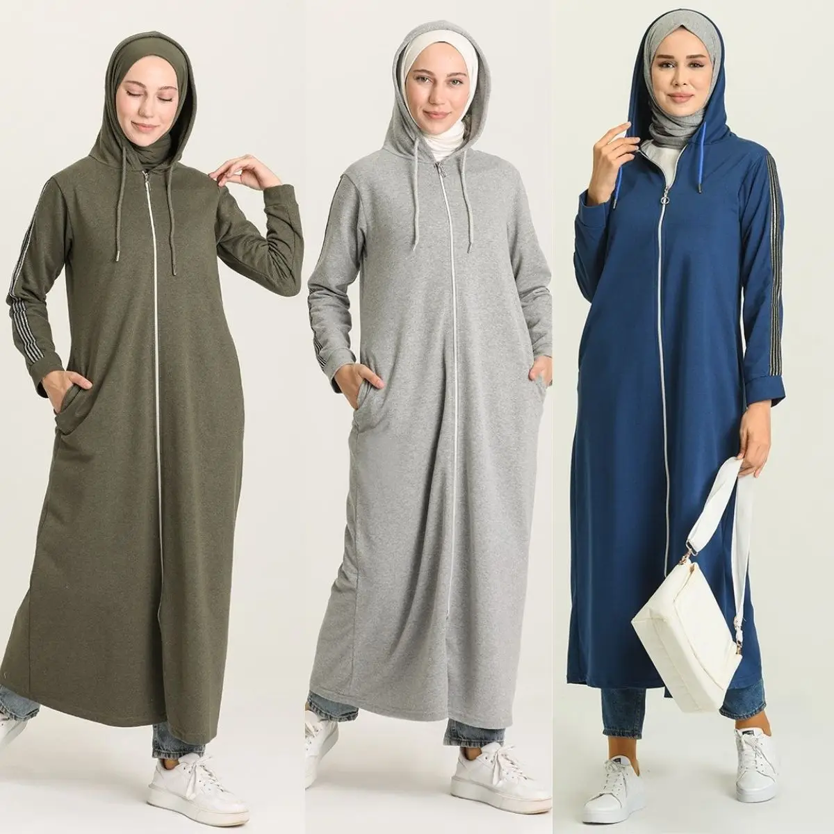 Hooded Sport Abaya Pocket Long Sleeve Zippered Unlined Daily Seasonal Winter Women  Muslim  Hijab  Turkey  Istanbul  Islam Dubai