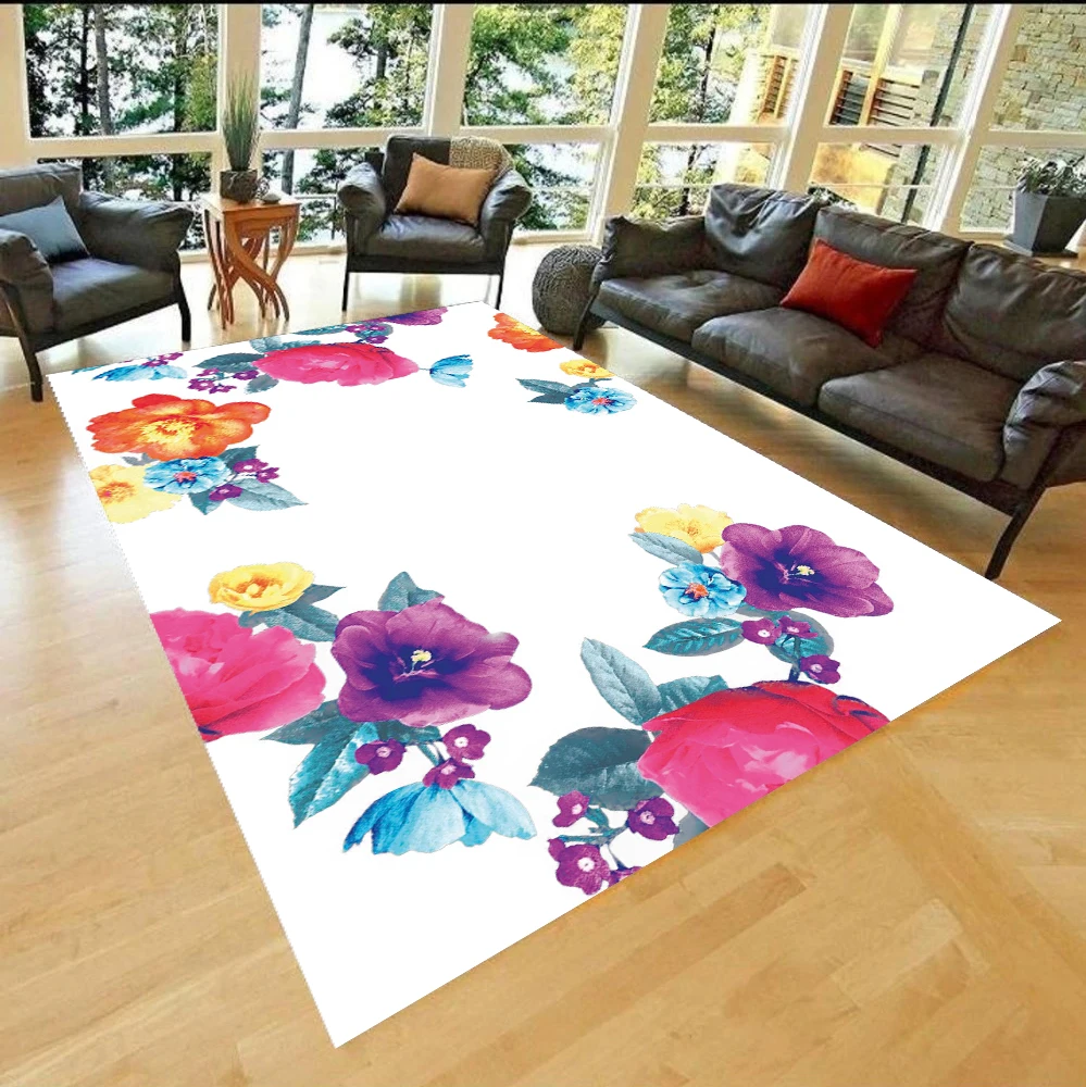 

Pink Flowers Garden Patterned Rug Non Slip Floor Carpet Modern Carpet, Home Decor, kids Room Rug Floral Rugs,