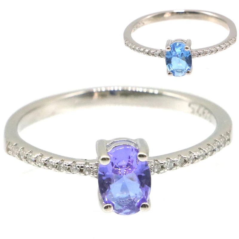 

7x5mm Alexandrite 1.8g for Women Solid 925 Sterling Silver Created Color Changing Alexandrite Topaz Wedding Fine Jewelry