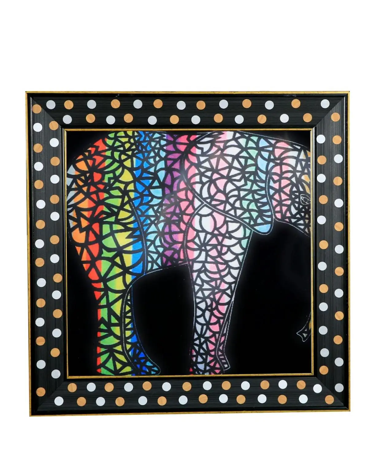 

Canvas Painting Luxury Framed Colorful Elephant with Glass 51 * 51 cm