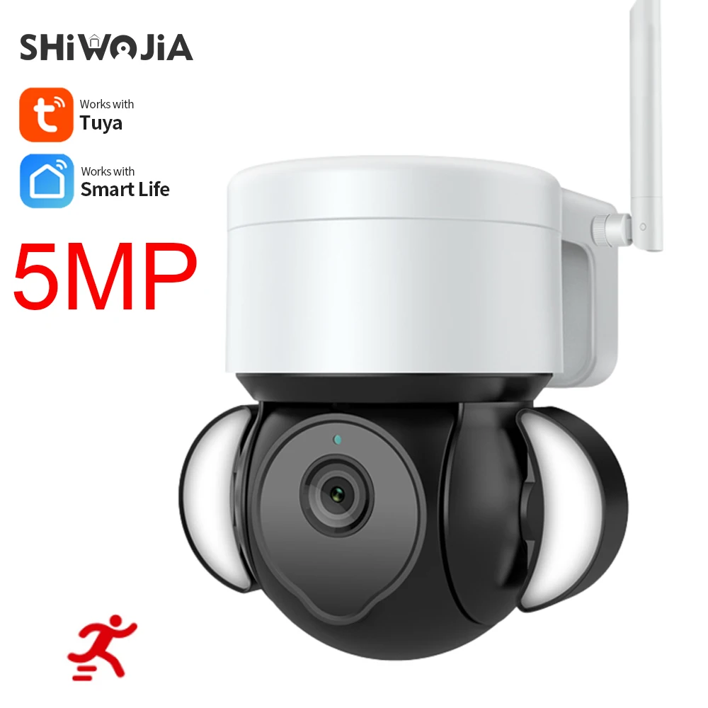 

SHIWOJIA 5MP Wifi PTZ Outdoor IP Camera Tuya Smart Auto Tracking Human Detection Wireless CCTV Surveillance Courtyard Camera