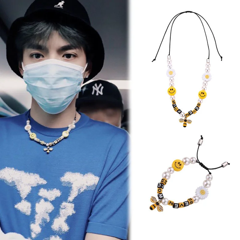 

KRIS модная Маргаритка браслет с надписью улыбающееся лицо, жемчужное ожерелье, маленькая пчелка, декоративные принадлежности