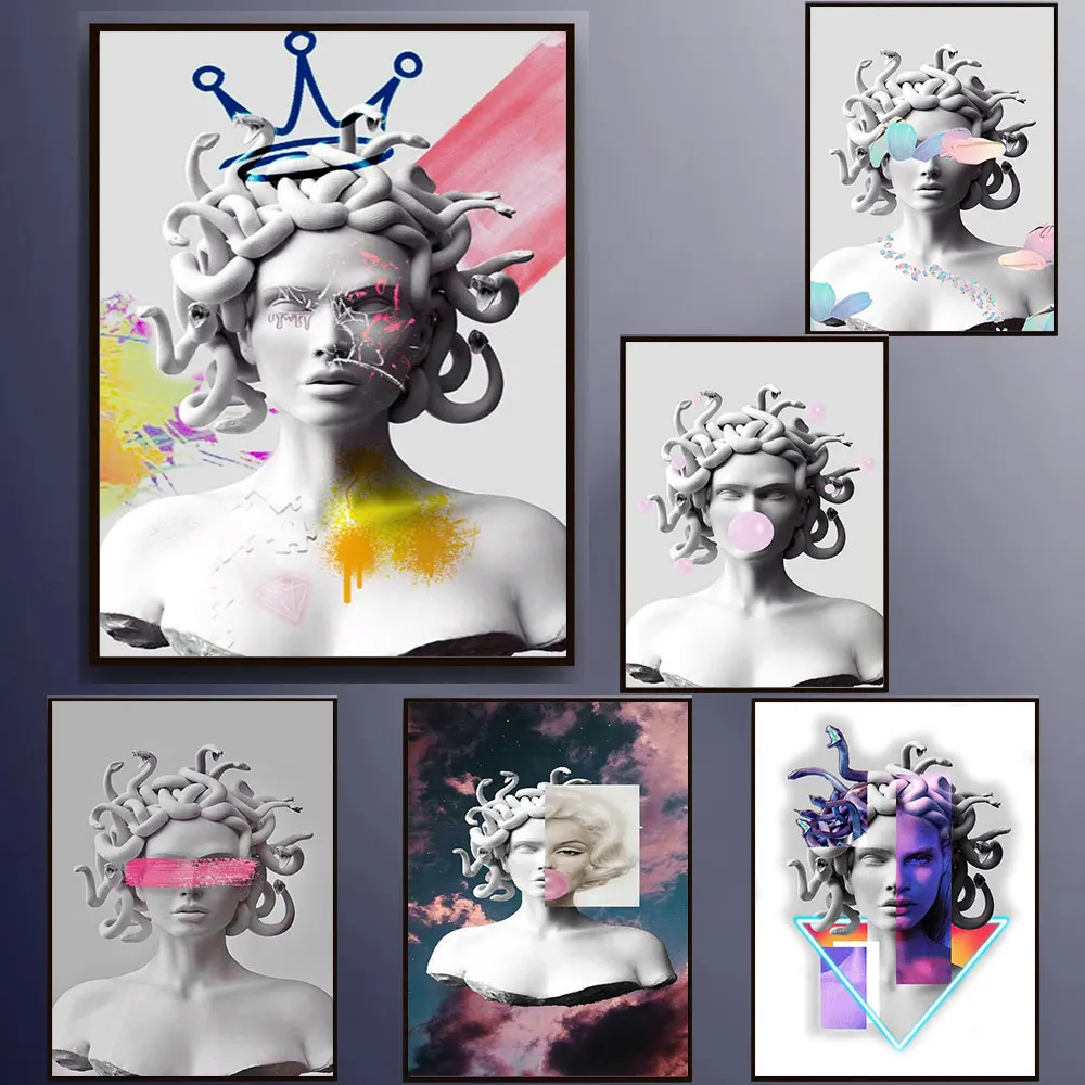 

Vintage Medusa Sculpture Classic Artwork Painting Posters Print On Canvas On The Wall Art Mural for Living Room Decoration Gift