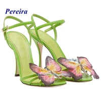 2022 green butterfly cross strap sandals open toe buckle strap sandals thin heel summer womens shoes new arrival luxury shoes