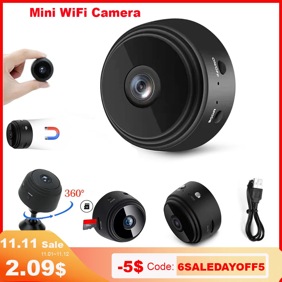Мини Wi-Fi iIP-камера 1080P FHD камера ночного видения с микро SD-картой Беспроводная без