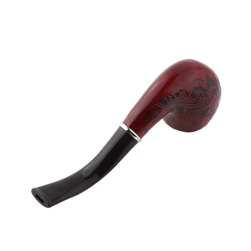 Solid Wood Resin Tobacco Pipe Red Black Pattern Carving Smoke Elbow Roll Filter Cigarette Holder Herb Grinder Smoking Tools | Дом и сад