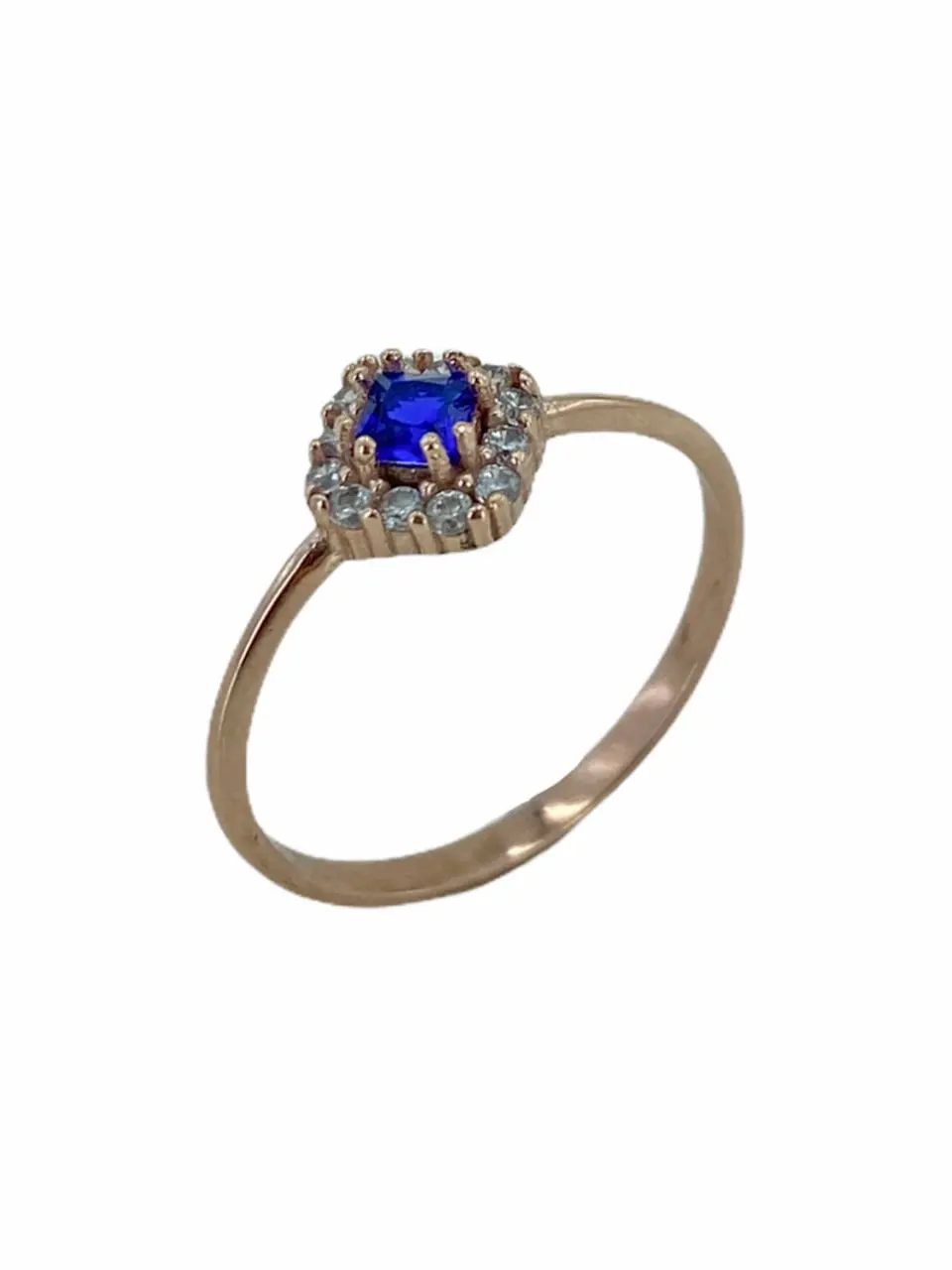 

Tiny Sapphire Stone Golden Montür 925 Silver Ring