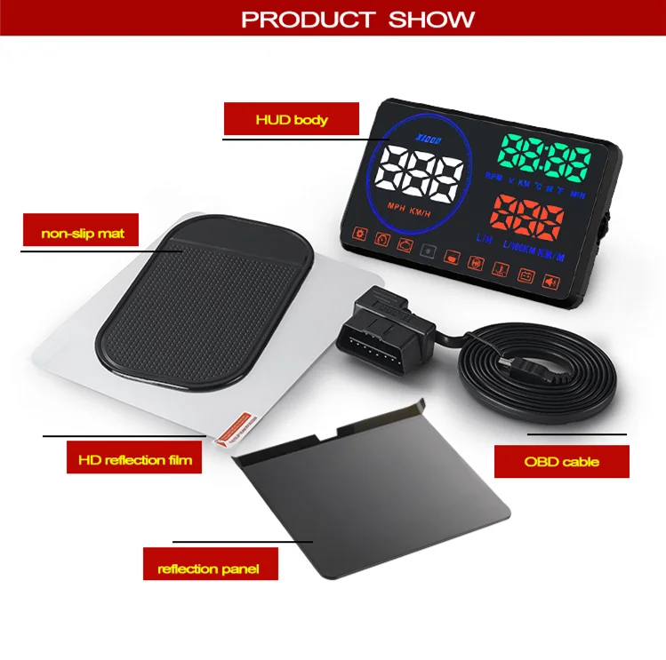

WiiYii M9 HUD Car Display 5.5 Inch Windscreen Projector OBD2 Car Driving Data Display Speed RPM Security Alarm Fuel Consumption