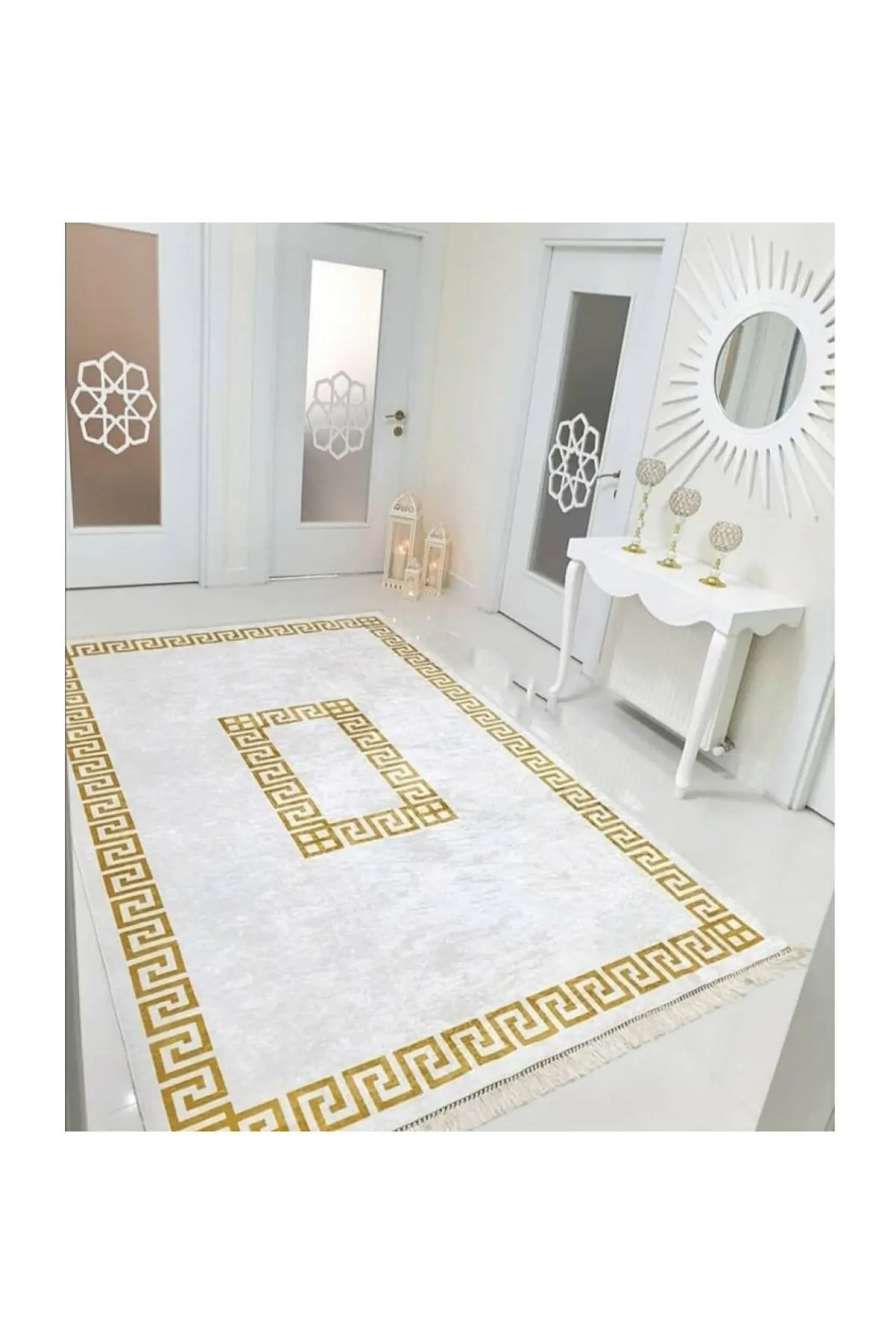 

Washable Non-Slip Base Digital Printed Gold Color Patterned Living Room Carpet table basse de salon tapis