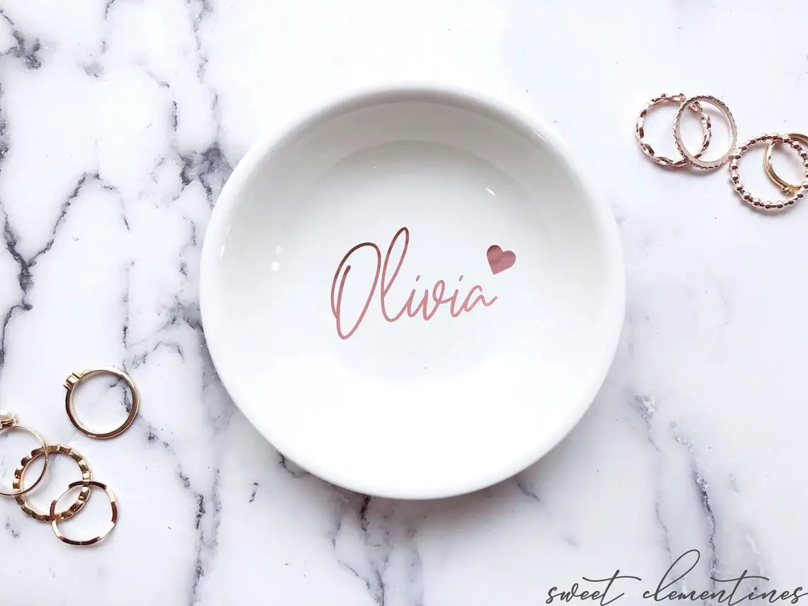 

Personalized Jewelry Dish Bridesmaid Ring Dish Engagement Gift Ring Holder Trinket Dish Birthday Gift For Her Wedding Ring Dish