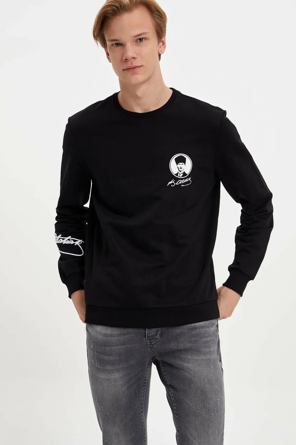 Бренд DeFacto модные мужские пуловеры с круглым вырезом и буквенным принтом мужская