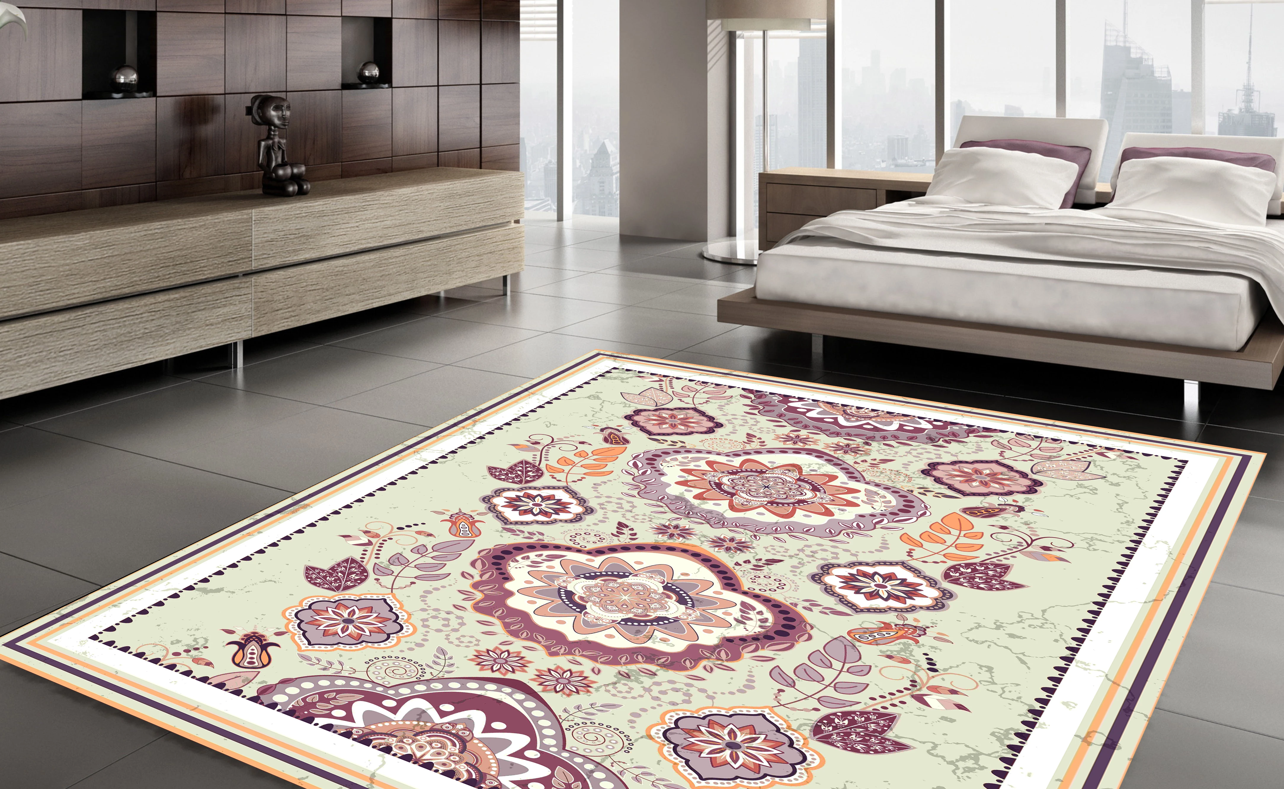 

Area Rug Fashion Carpet Purple Flowering Motif Floor Soft Modern Rugs Non-Slip Home Decor Thick Runner Durable Carpets Kilim