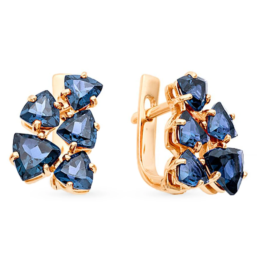 Золотые серьги с топазами SUNLIGHT проба 585| |