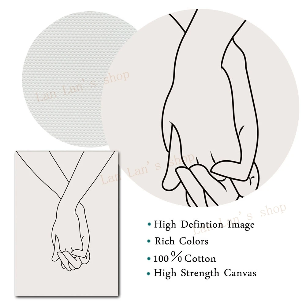 Черно-белый художественный постер с принтом рука в руке для пар абстрактные
