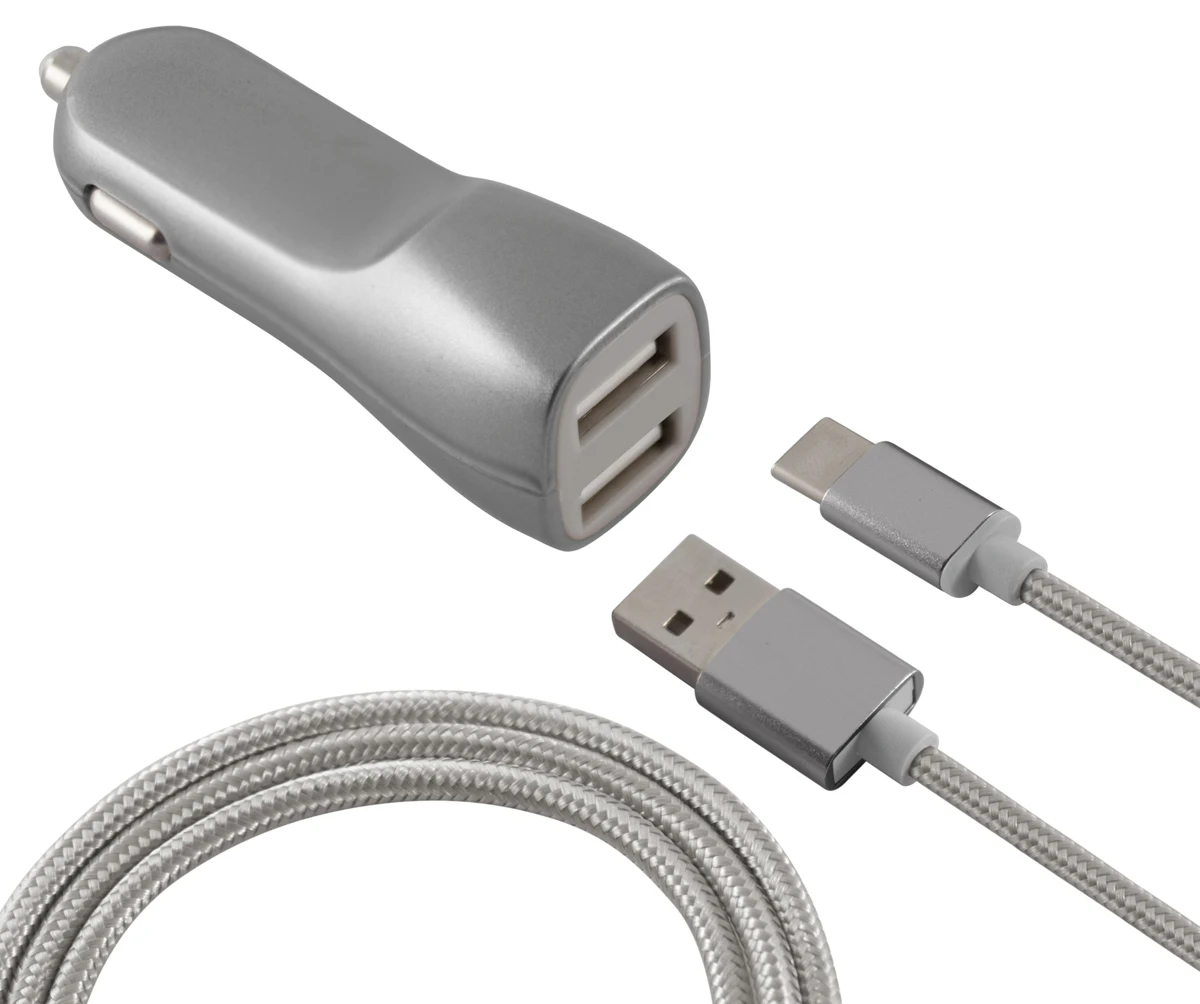 Автомобильное зарядное устройство 2 USB 2.1A серебро|Кабели адаптеры и разъемы| |