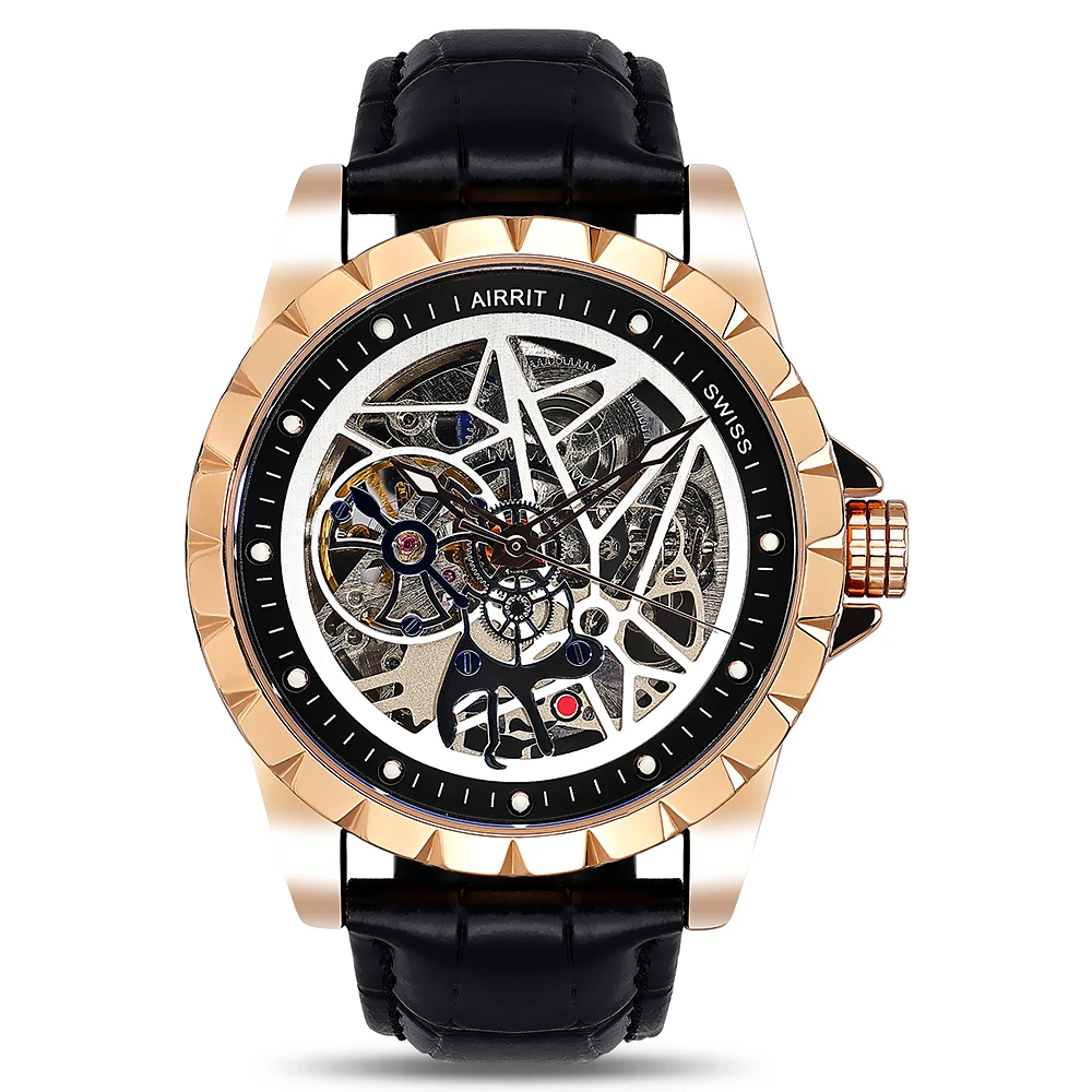 

AIRRIT Brand Hot Selling waterproof men's watch Skeleton Flywheel Mechanical Watch