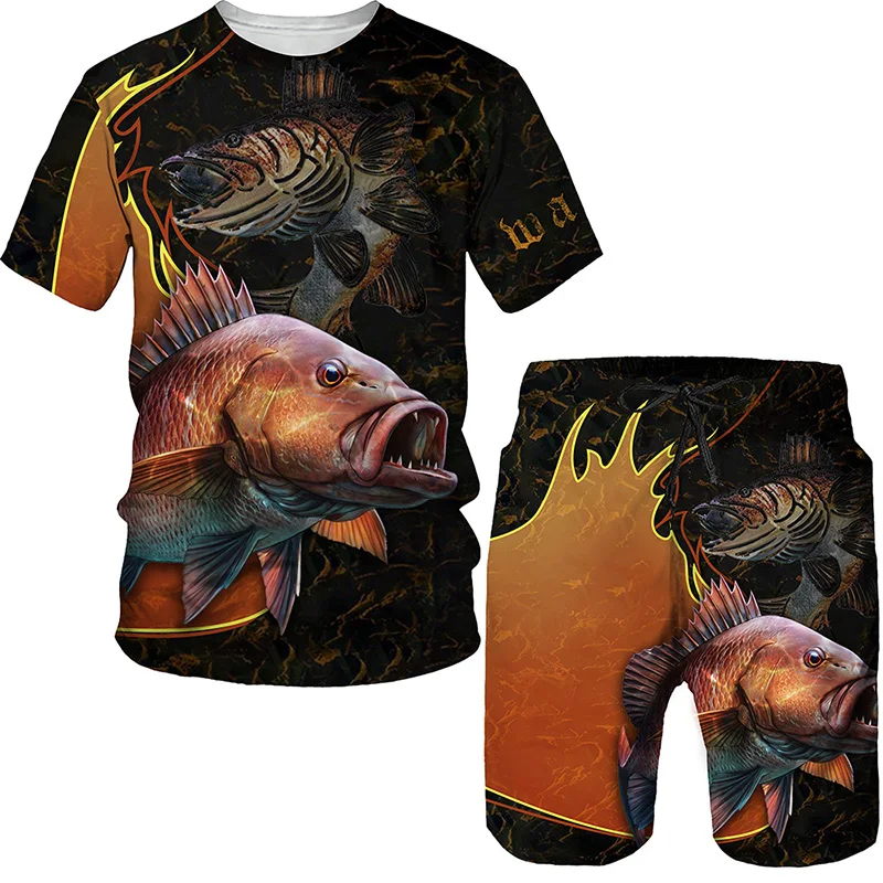 

Мужская футболка с 3D принтом Fish, свитшот, мужской спортивный костюм с коротким рукавом, стильный трехмерный костюм из двух предметов, весна-...