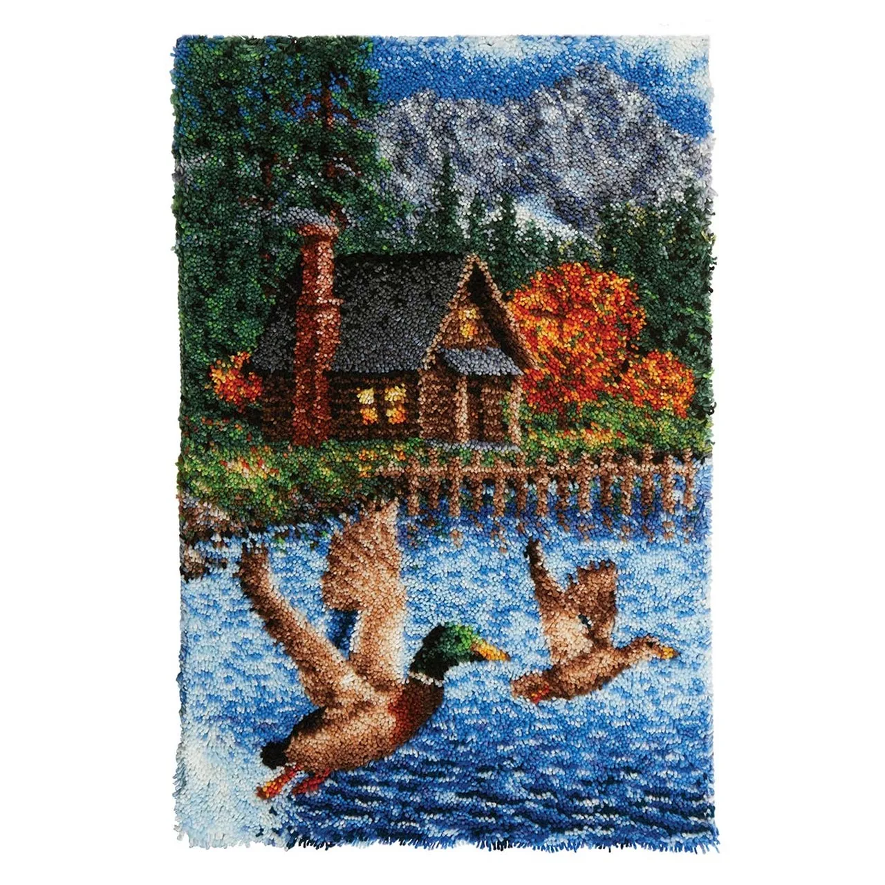 

Latch Hook Kits Mallard Lake Wall Hanging DIY Carpet Rug Pre-Printed Canvas with Non-Skid Backing Floor Mat 69x102cm