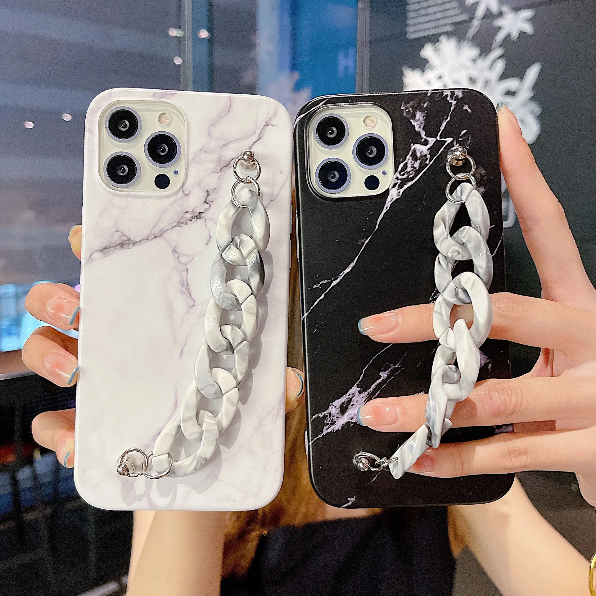 

Marbling Grain Wrist Chain Phone Case For iPhone 13 Pro Max XS MAX 11Pro Max Soft Shell For iphone XR XS 7 8 Plus Marble pattern
