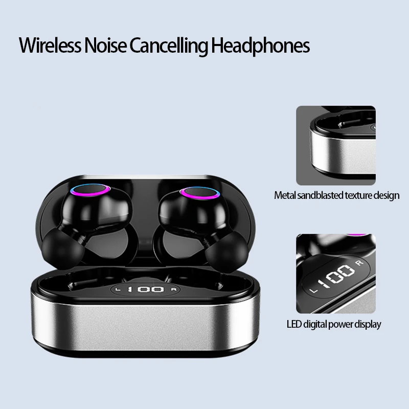 

TWS Wireless Headphones Surround Sound HiFi Bluetooth Headphones Stereo Low Music Sports Waterproof Noise Cancelling Earplugs