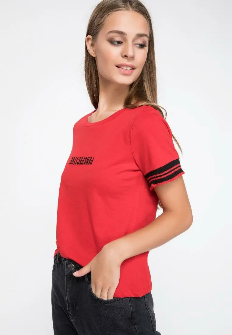 DeFacto Женская мода Crewneck Футболка для мужчин повседневные с буквенным принтом