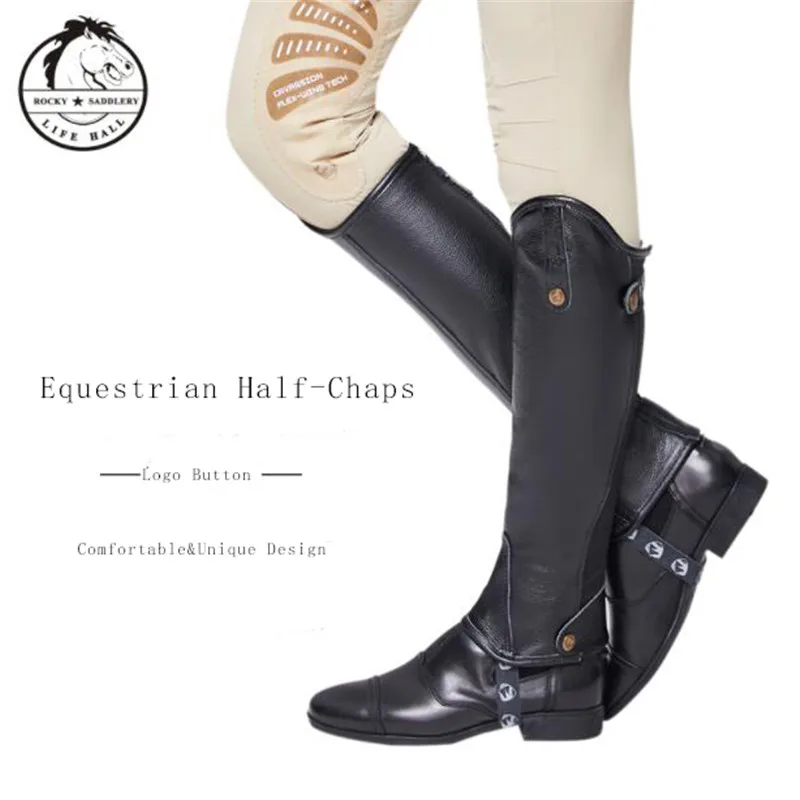 

Cavassion Equestrian Half-Chaps Nature Cowhide Logo Button Decoration Unique New Design Solid-Cutting