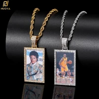 custom rectangle photo pendant for men picture memory square medallions pendant gold color cubic zircon hip hop jewelry