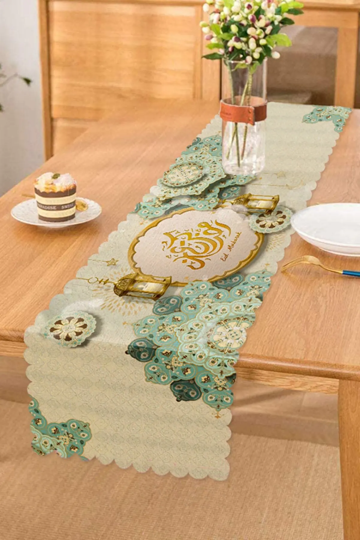 

5Pcs 3D Digital Printed Runner Table Cloth Cushion Cover Set Ramadan Themed Pattern Islamic Muslim Products Gifts Hidden Zipper
