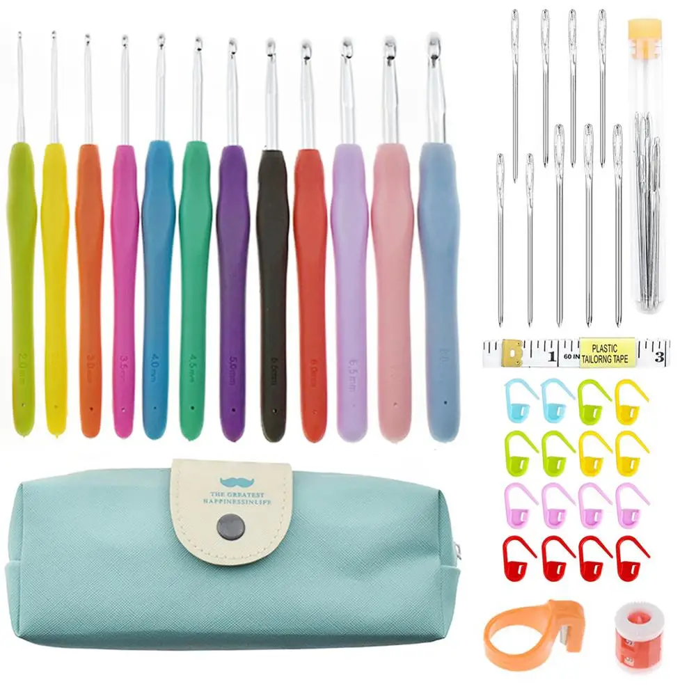 

Crochet Hooks Set Bag 12pcs Soft Handle Aluminum Needles Stitches Knitting Craft Case Crochet Agulha Set DIY Home Full Tool Set