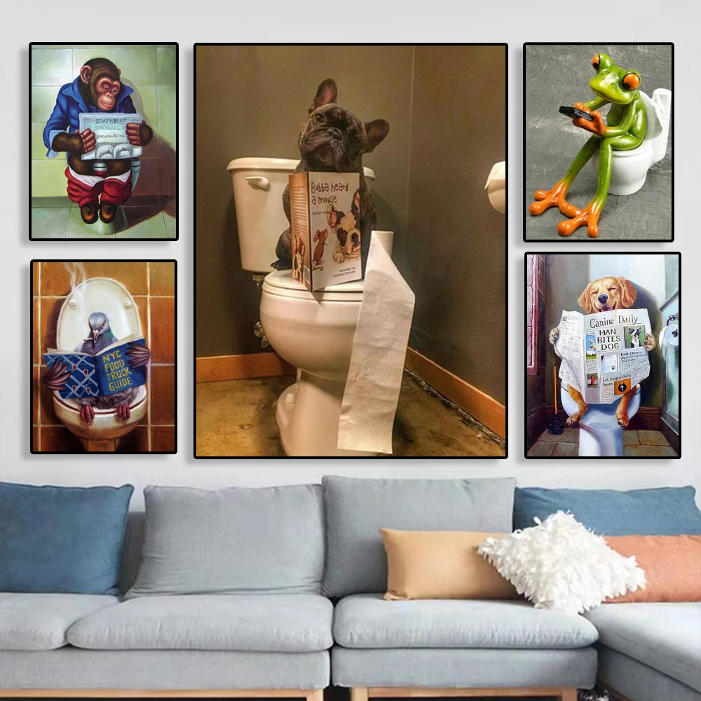 Смешная Абстрактная живопись слон лягушка туалет Холст Картина креативные