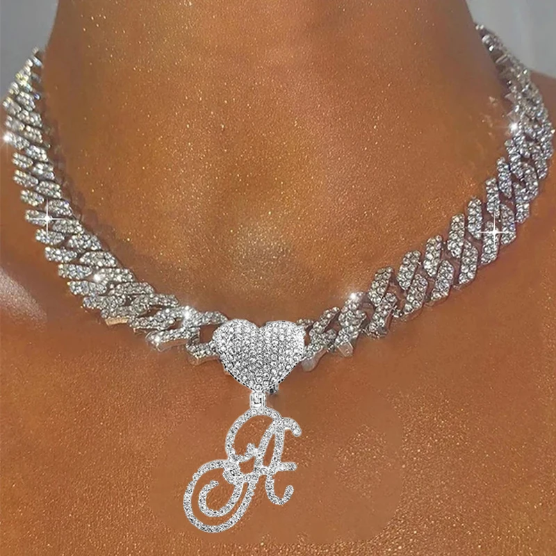 

Модное женское ожерелье с кубинской подвеской в виде букв и сердца, украшенное кубинскими звеньями, украшение в стиле хип-хоп