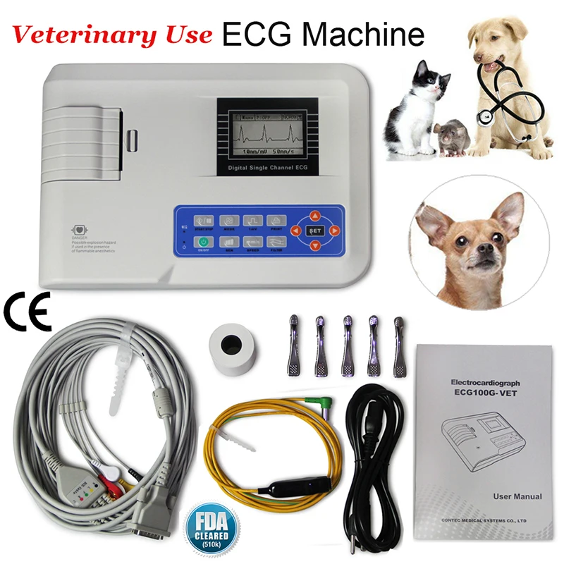 

CONTEC ECG100G-VET Veterinary Single Channel Digital Elektrokardiograph ECG Machine 1 Channel 12 Lead EKG Monitor PC Software