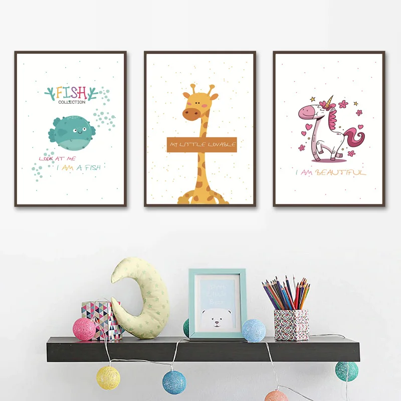 

Cute Animal Inspirational Phrases Canvas Painting Seal Bear Sweet Words Poster Kids Room Kindergarten Wall Decoration Pictures