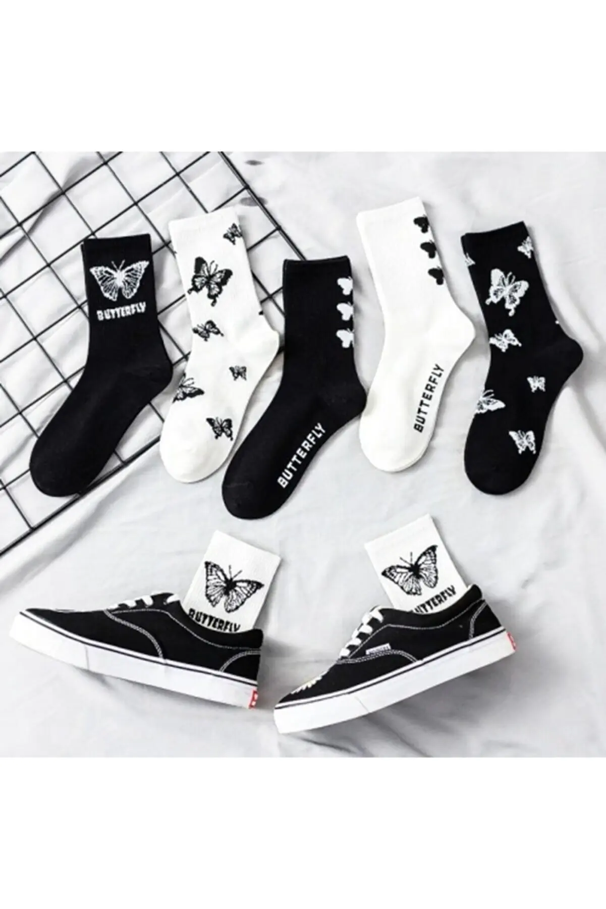 6 Pairs of Butterfly Multicolored Cotton College Tennis Socks