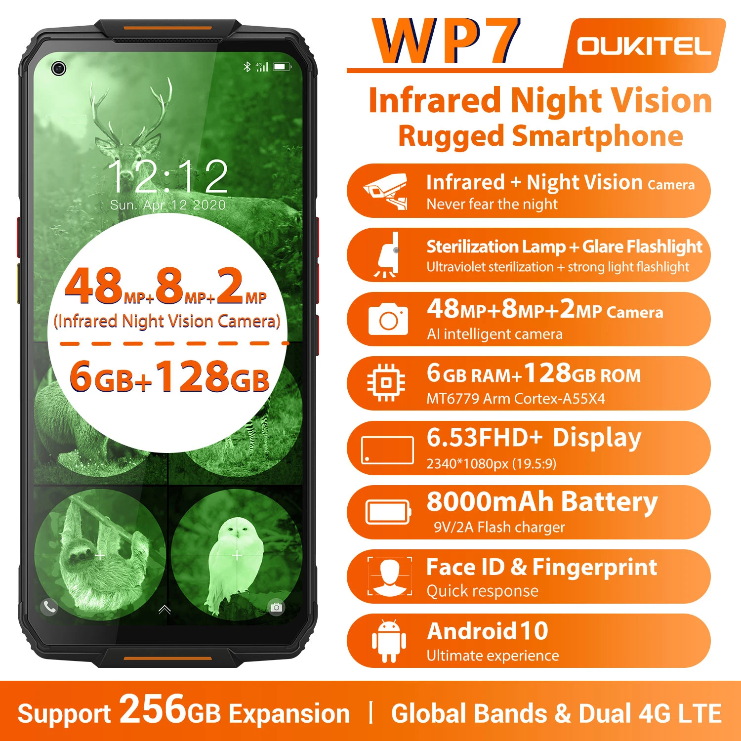 Смартфон OUKITEL WP7 4G 6 + 128 ГБ 8000 мАч Android 10 53 дюйма тройная камера 48 МП | Мобильные