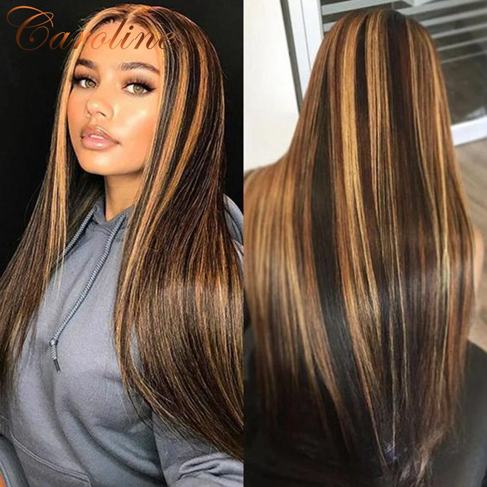 Highlight Lace Front Wigs 180 Full Density Straight Brazilian Human Hair Wigs For Black Women Ombre 13x4 HD Lace Frontal Wig