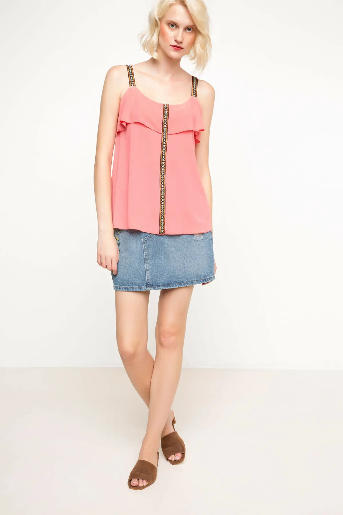 Женская блузка без рукавов DeFacto на бретельках женская шифоновая осень и лето