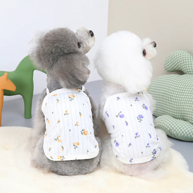 

2022 Floral Dog Clothes For Small Medium Dog Elastic Puppy Summer Clothes Sleveless Stripe French Bulldog Clothes Sling Vest