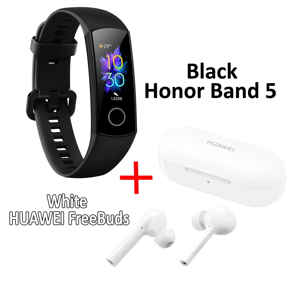 Band with FreeBuds Huawei Honor Band 5 Смарт-браслет с huawei FreeBuds браслет шагомер сенсорный экран для плавания пульсометр для сна - Цвет: Band with FreeBuds