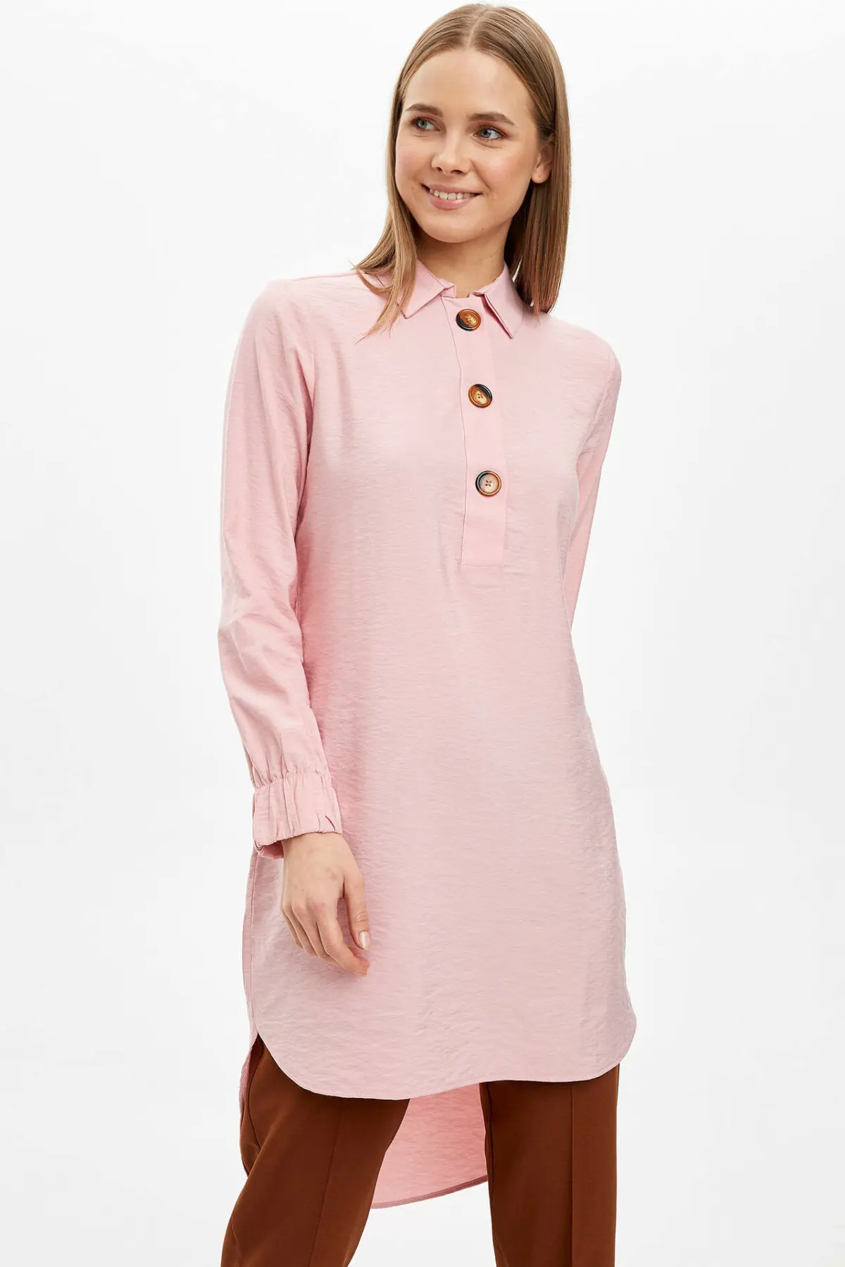 DeFacto Autumn Woman Fashion Long Shirt Ladies Lapel Pure Color Shirts Women's Elegant Tops New -L1355AZ19AU |