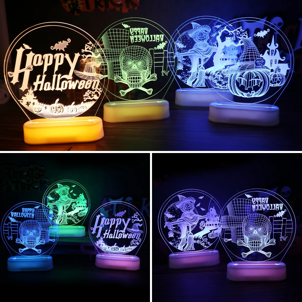 

Halloween Pumpkin Scary Skull 3D Led Night Lights Happy Halloween Party Decor For Home Halloween Ghost Gnome Desktop Lights